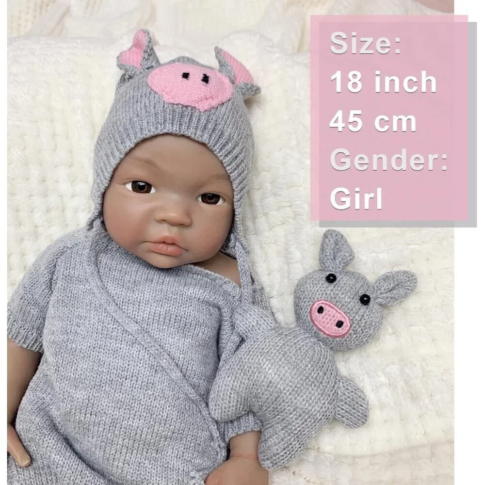 🆕18Inch Dark Skin Full Body Silicone Realistic Reborn Baby Girl Real Life Dolls